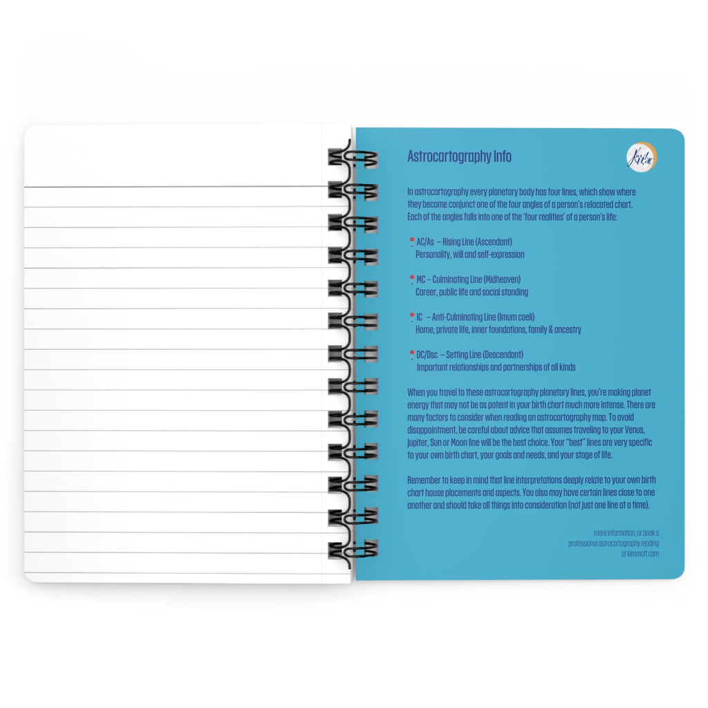 back cover of notebook with information about astrocartography